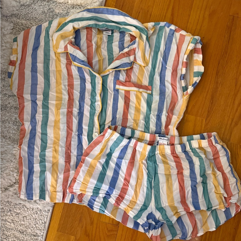 Madewell Pastel Multi-Stripe Cotton Short Set